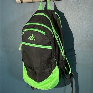 Adidas Men's Black Backpack with Bright Green Highlights